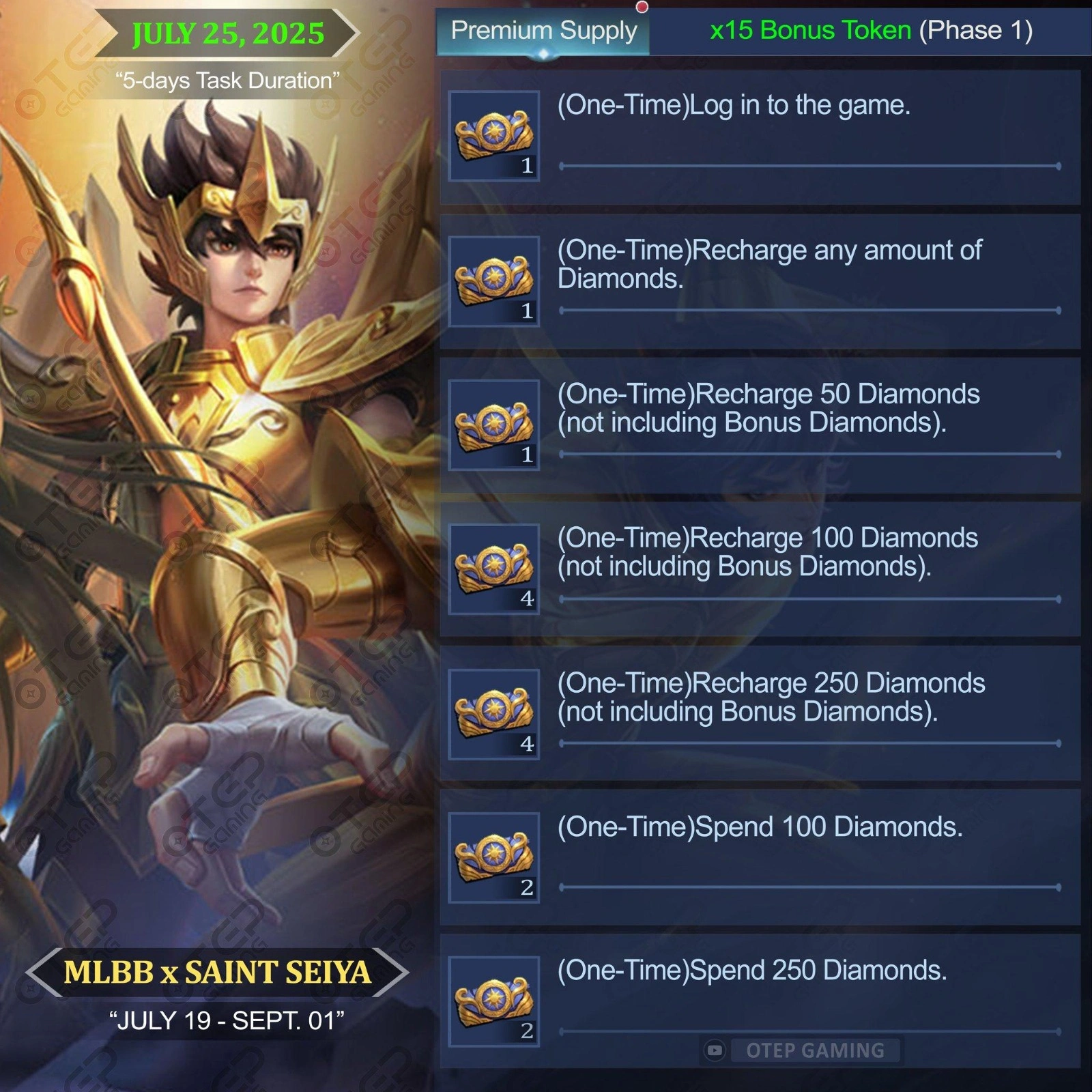 Kapan Tanggal Misi Top Up Fase 1 Saint Seiya?